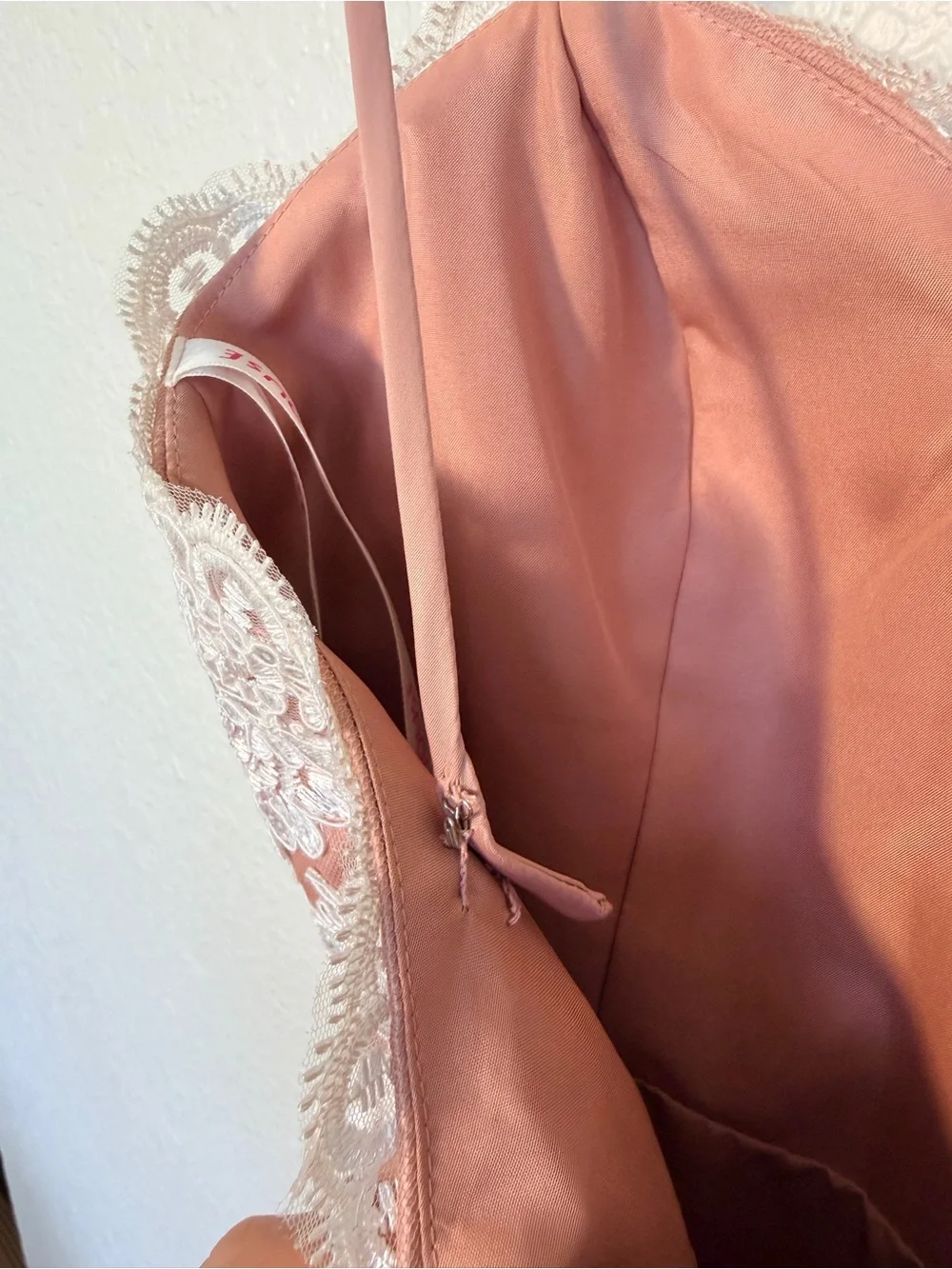 JJs House Blush Pink Lace Bodice Spaghetti Strap Evening Gown